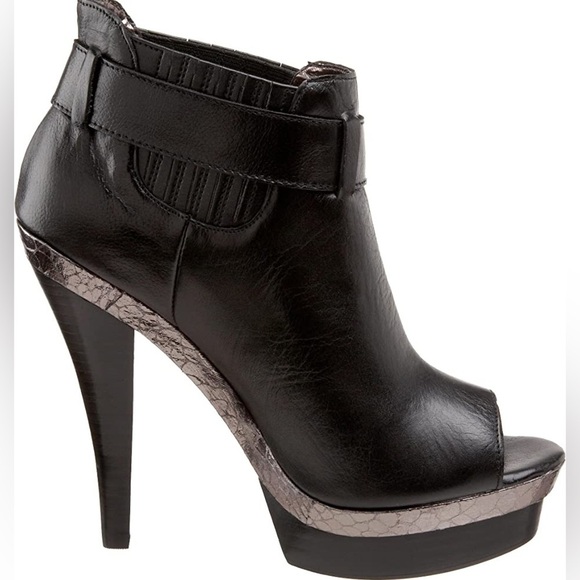 STEVE MADDEN | Mainst‎ Leather Peep Toe Booties Black Silver Snakeskin 6M - Picture 3 of 16